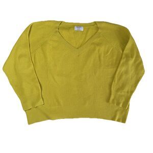 Old Navy Women's knit Sweater V-Neck Large Neon Green Ribbed Pullover